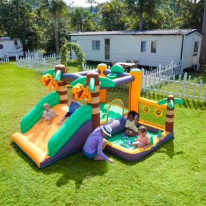 Home Use Tropical Palm Tree Dinosaur Inflatable Outdoor Jumping Castle Bounce House With Ball Pit and Slide Home Use Tropical Palm Tree Dinosaur Inflatable Outdoor Jumping Castle Bounce House With Ball Pit and Slide